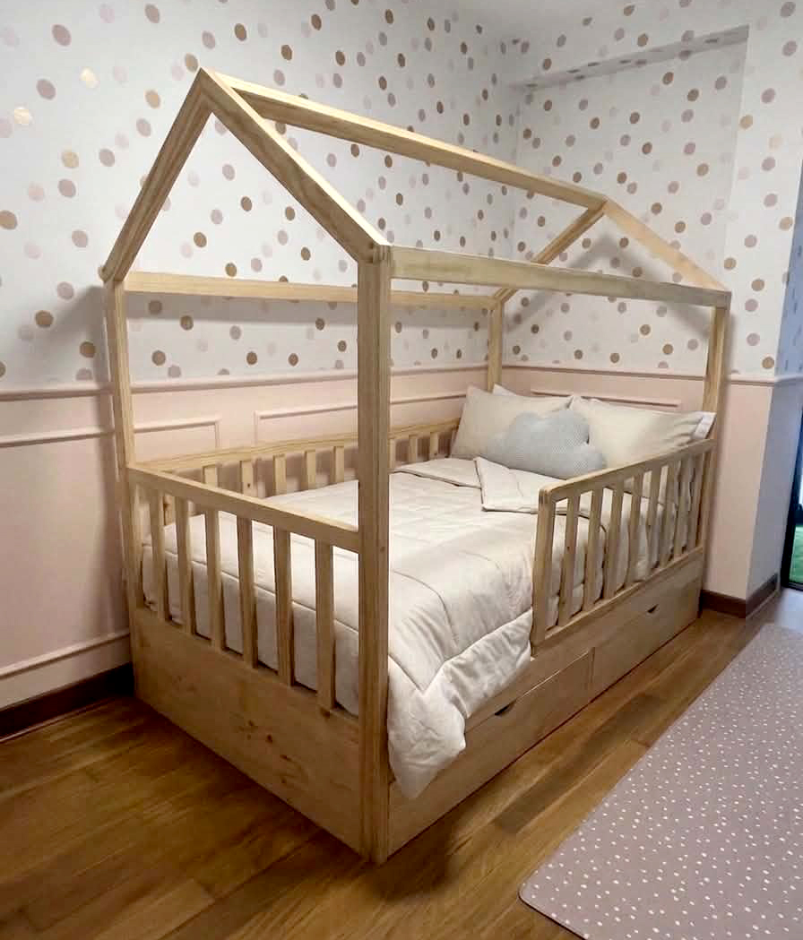 cama casita con cajones Cama Little House con cajones (plaza y media) - Imagen 1